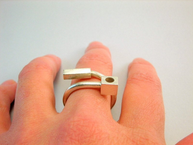 Adjustable Industrial Cocktail abstract ring sterling silver-Ring a Day