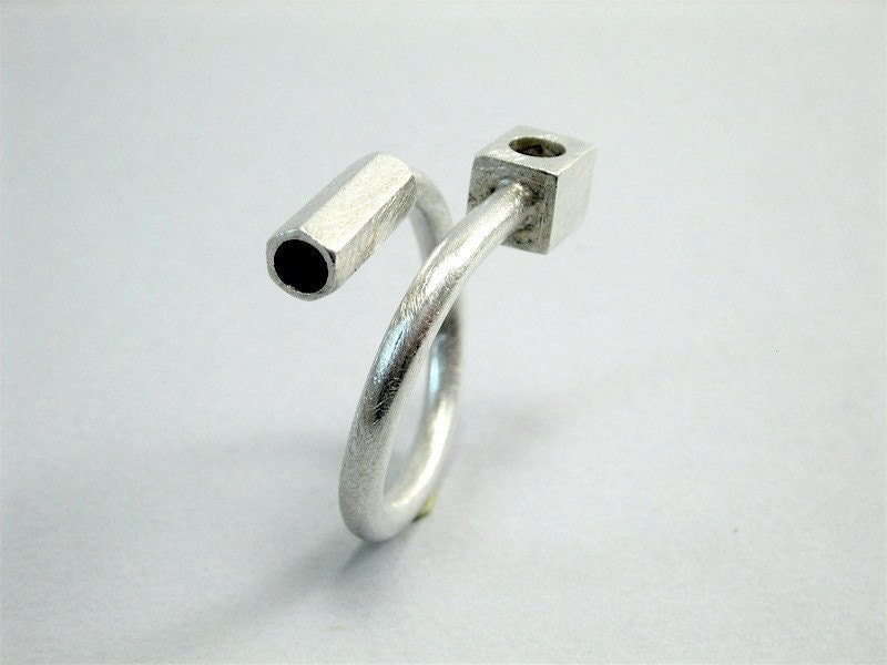Adjustable Industrial Cocktail abstract ring sterling silver-Ring a Day