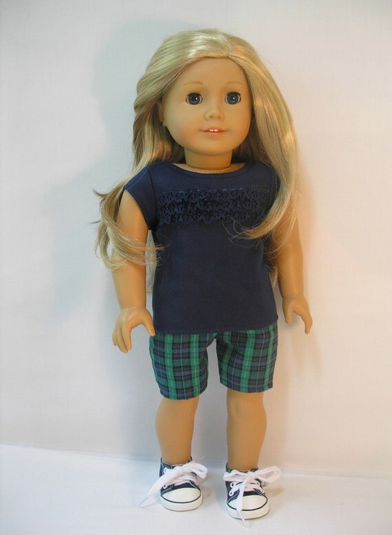 1691, 18 Inch Doll Clothes American Girl Doll Clothes Plaid Shorts Set