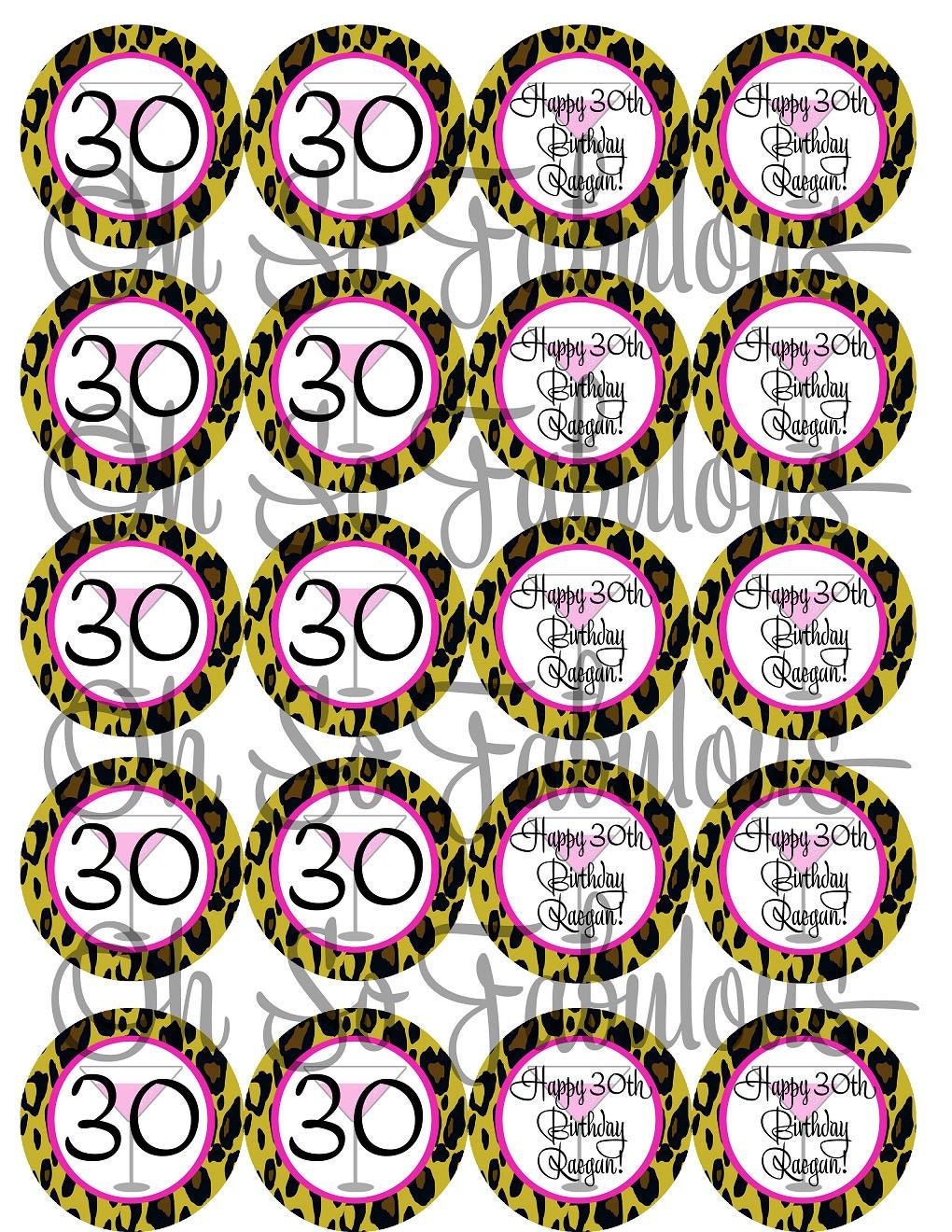 Personalized Leopard 30th Birthday Cupcake Toppers 2inch Circle Images Digital Printable File