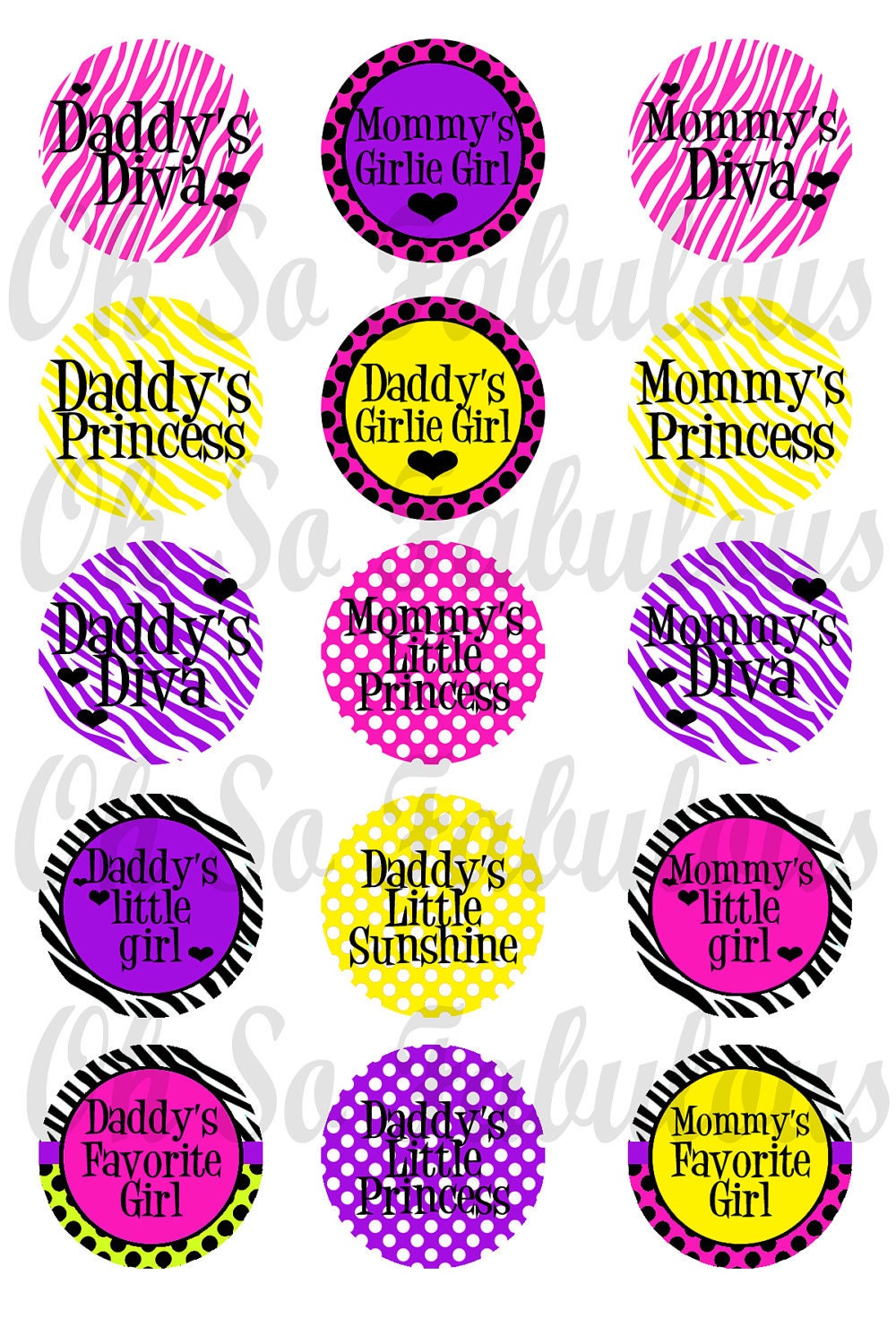 Mommy and Daddy's Little Diva Bottle Cap Images Digital Printable File 4x6