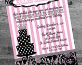 Vintage Lace and Stripes Princess 1st Birthday Party Invitation - Customizable and PRINTABLE