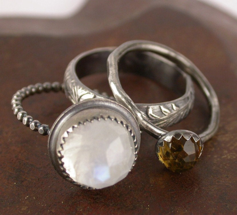 Moonstone Ring withSterling Silver - Stacking Rings