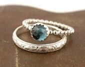 Gemstone Stacking Ring Set - 2 Rings - Sterling Silver