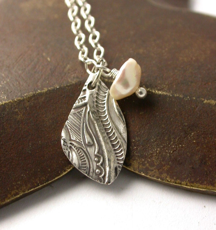 Textured Fine Silver and Keishi Pearl Pendant Necklace - PMC