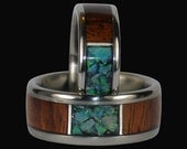 Black Lightning Ridge Opal Titanium Ring Set Earth Style with Dark Hawaiian Koa Wood and Sterling Silver