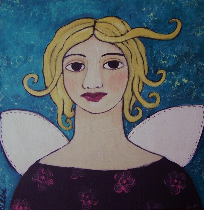Folk Art Angel Saint Original Painting  Free shipping