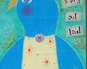Whimsical Bird Mixed media original painting