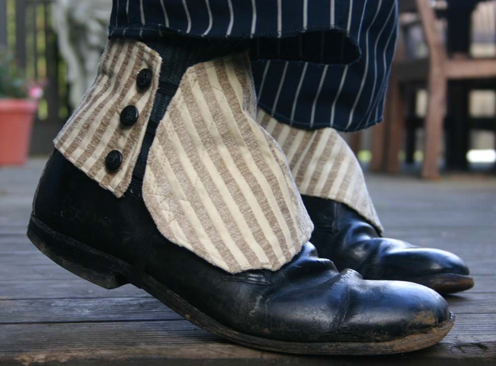 Cream Stripe Spats with Black Nautical Buttons
