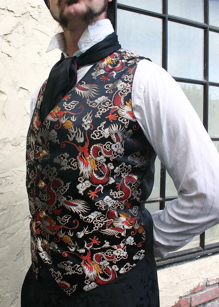 Black and Red Dragon Silk Brocade Gentlemen's Vest