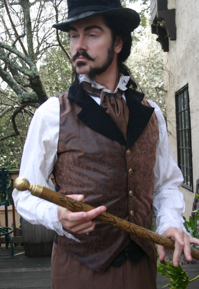 Black and Brown Faux Leather Steampunk Victorian Lapeled Gentlemen's Vest