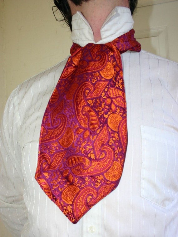 Red and Fuschia Paisley Silk Brocade Ascot