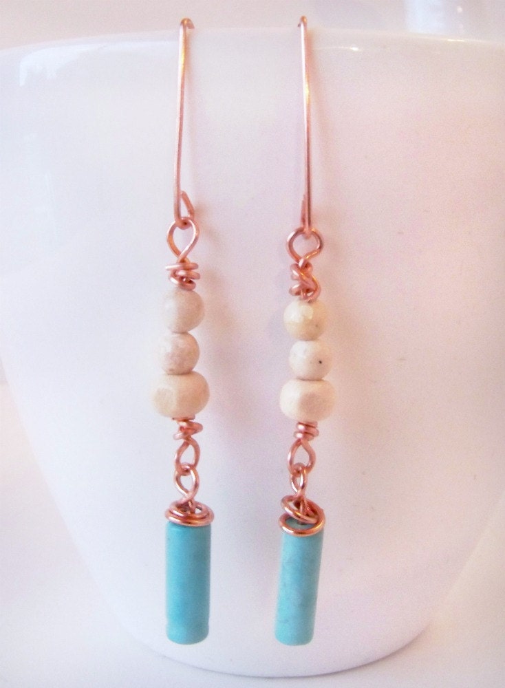 Copper Turquoise Dangle Earrings - FREE SHIPPING in US and Canada