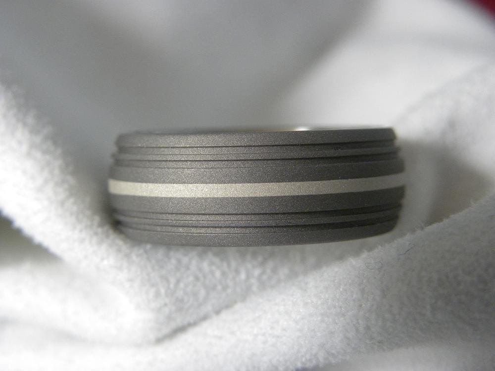 Sandblasted Gray Titanium Silver Inlay Ring or Wedding Band