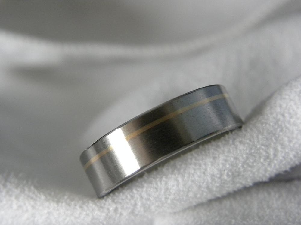 Titanium Offset Pinstripe 14k yellow gold Inlay Ring Band