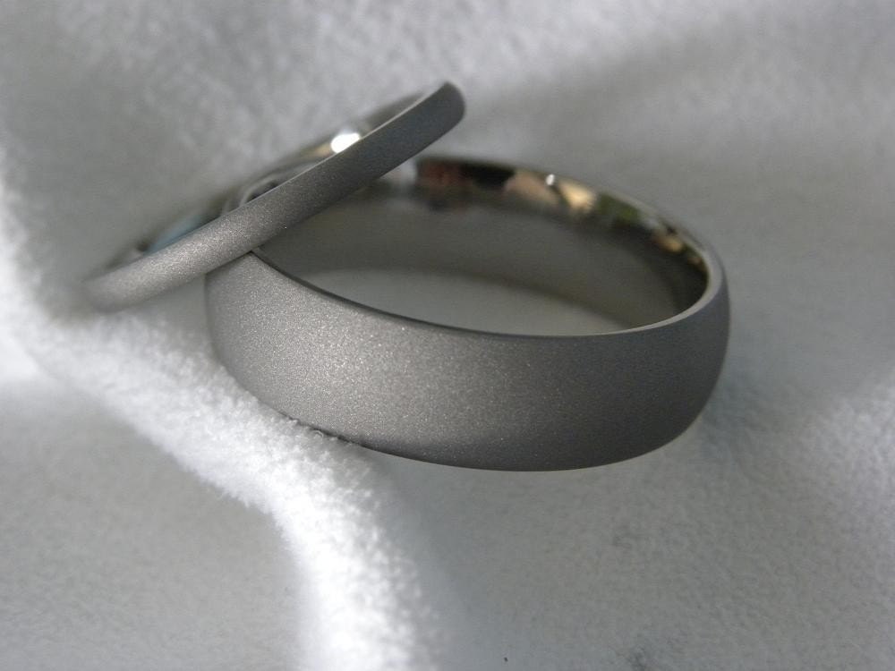 Domed Profile Sandblasted Titanium Ring SET