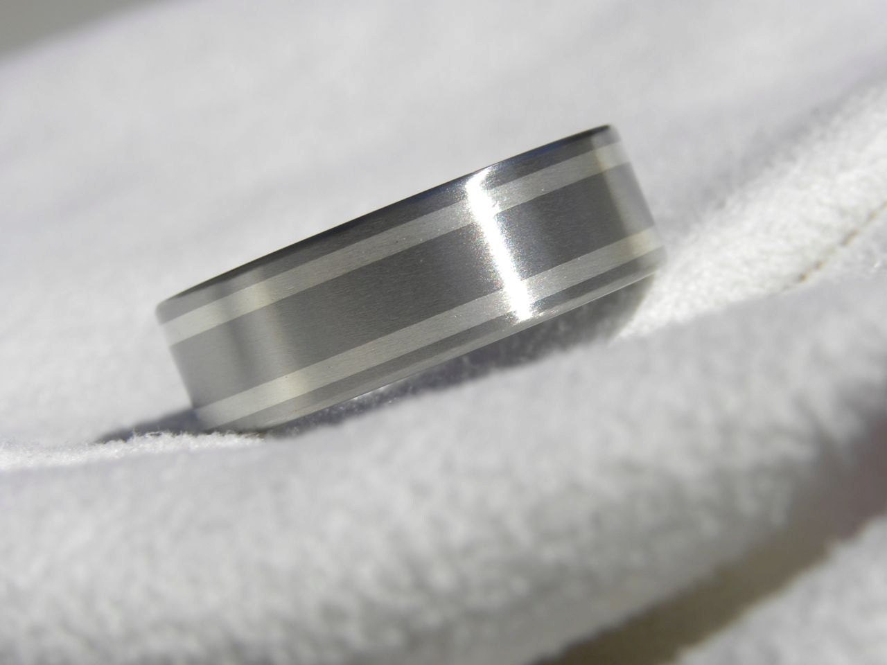 Titanium ring band with sterling silver inlays satin finish AX91
