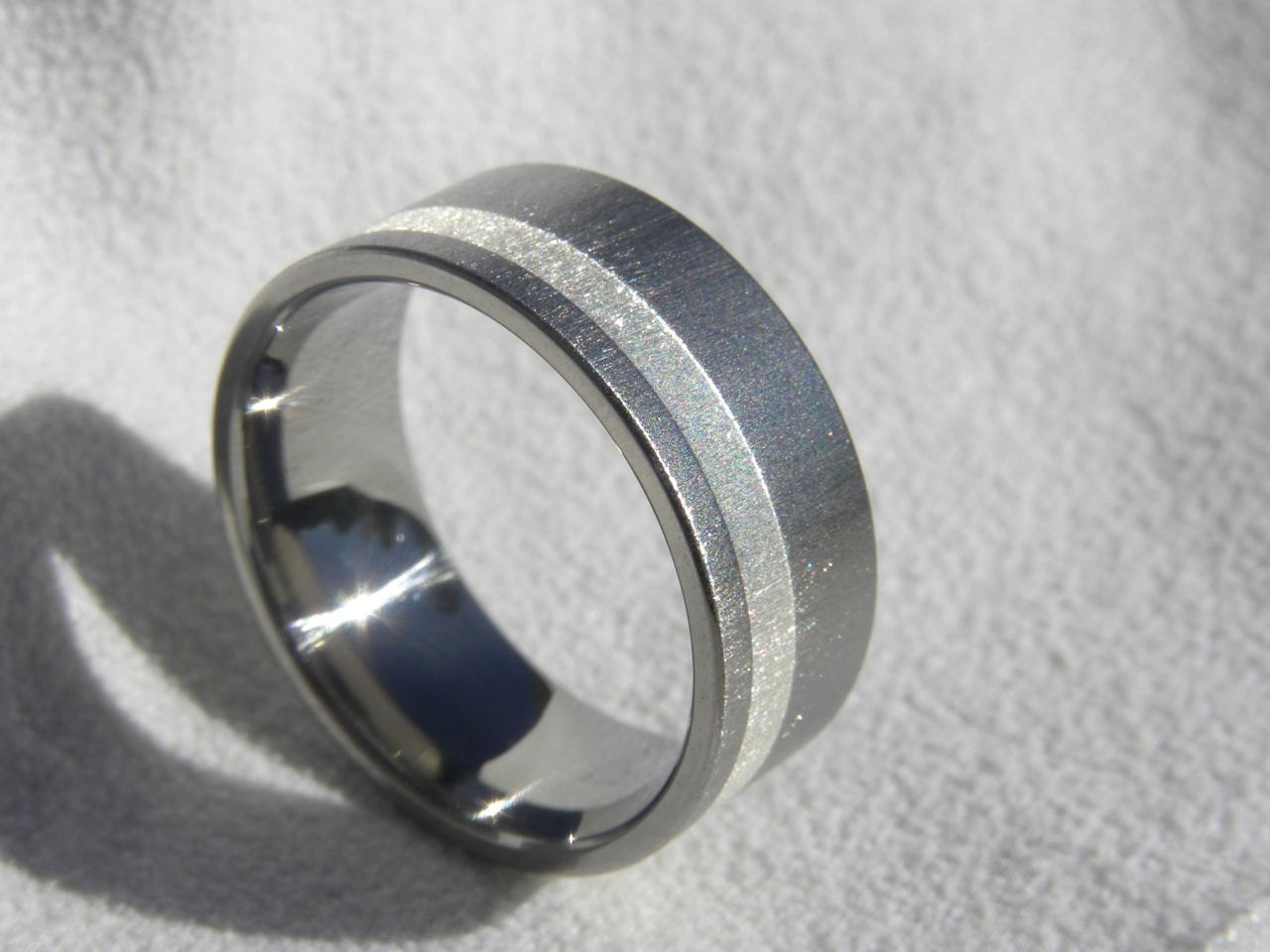 Titanium Wide Offset Silver Inlay or Wedding Band