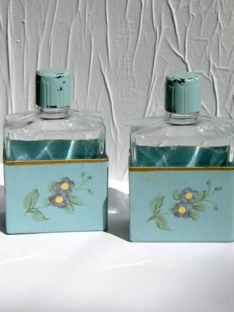 Pair of Vintage Handpainted Decorative Glass Vanity Bottles