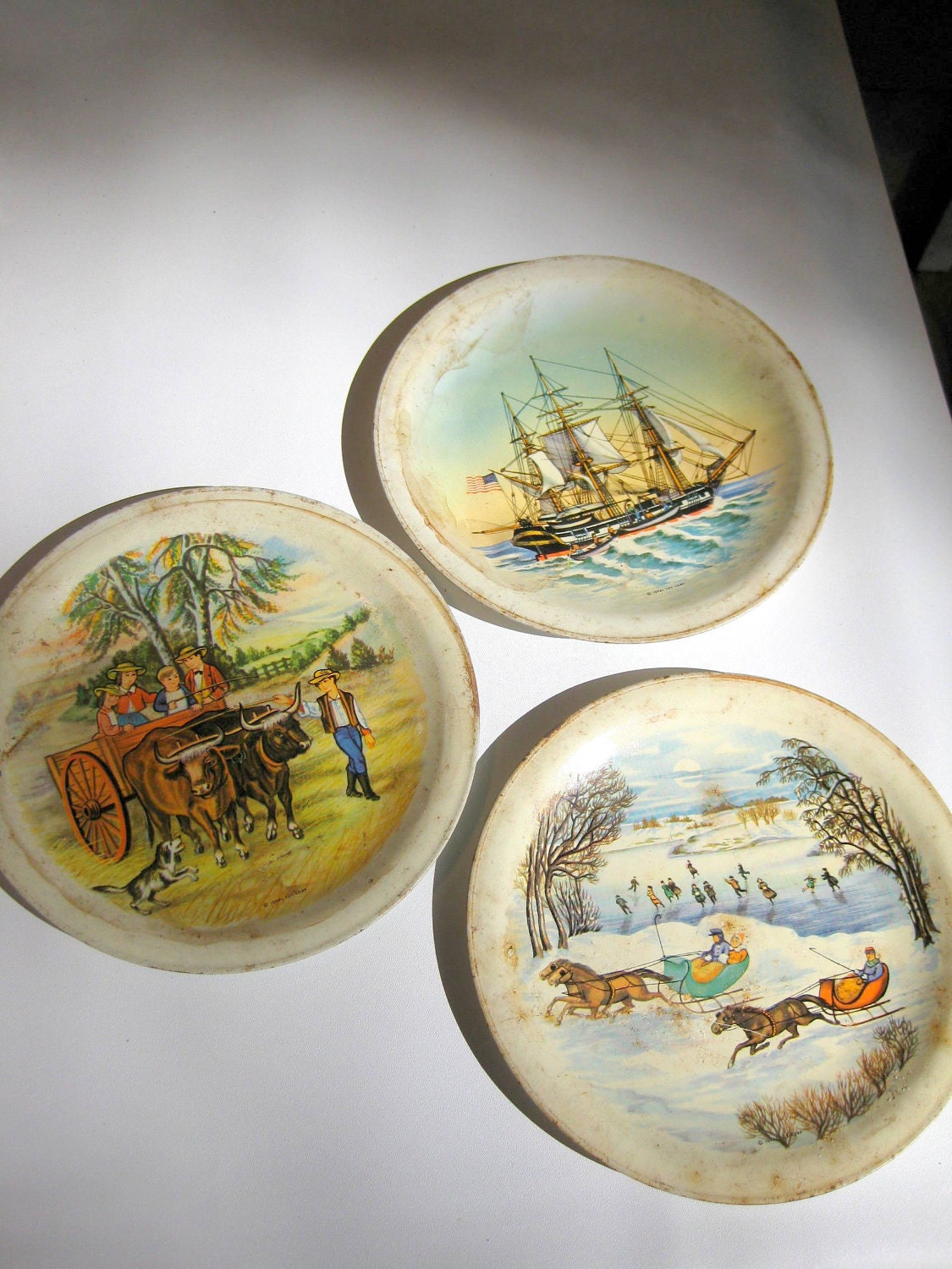 Set of 3 Ideal Toy Corp Tin Childs Toy Plates