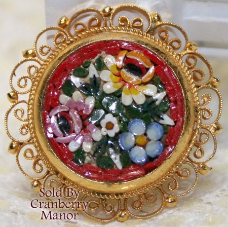 SALE Vintage Italy Micro Mosaic Floral Brooch