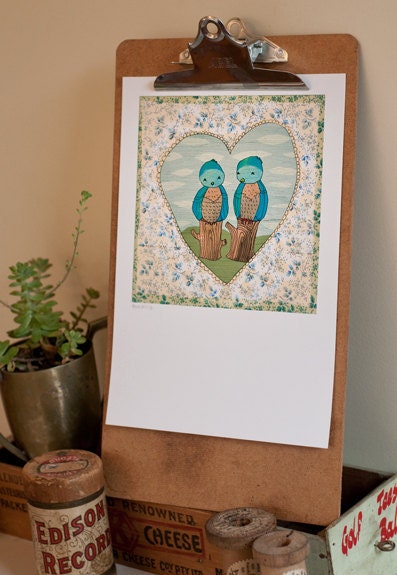 love birds Archival quality art print - 7x7