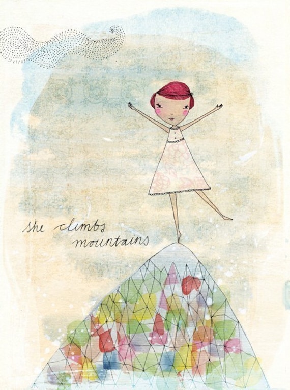 she climbs fine art print - a Sweet William illustration on archival paper.