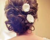 Bridal Mini Ivory Hair Flowers Set of Three with Pearls and Crystals "Whimsical Design"