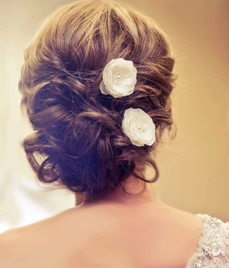 Wedding Bridal Mini Ivory Hair Flower Set of Two with Pearls and Crystals