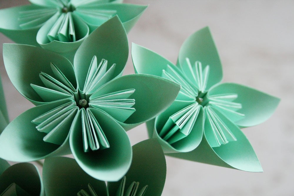 Minty Green Origami Flowers - Set of 6