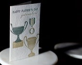Happy Father's Day Letterpress Greeting Card - Trophy. Bamboo paper, flowers. C4-99T