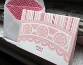 SALE - Letterpress Thank You Note Cards - Merci Beaucoup. Bamboo paper, patterned envelopes, set of 6 cards. 4-72T