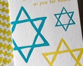 SALE - Star Bar Mitzvah letterpress card - Bamboo paper, patterned envelope. C4-A17T