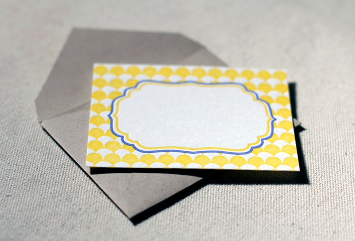 Letterpress Gift Tags - Pollen. Bamboo paper, kraft envelopes , set of 6 cards. 3-E3G