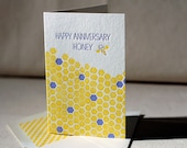 Letterpress Greeting Card - Happy Anniversary Honey, Bamboo paper, patterned envelope, C4-E9T