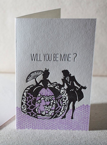 SALE - Will You Be Mine Letterpress Greeting Card - Bamboo paper, patterned envelope. C4-B29T
