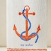 Anchor Love Letterpress Greeting Card - Bamboo paper, patterned envelope, anchor. C4-C24T
