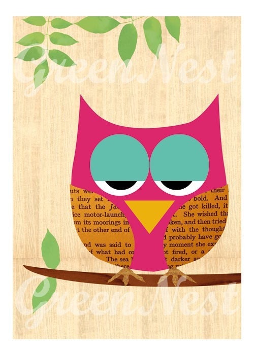 Hoot - pink Collage Owl Poster Print