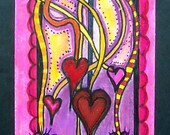 Dancing Hearts, ACEO, Original - FREE SHIPPING