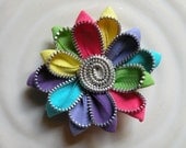 Rainbow Recycled Vintage Zipper Flower Brooch or Hair Clip