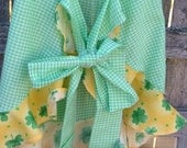 Lucky Shamrock Gingham Apron  Full Length Flouncy Ruffled
