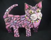 Standing Whimsical Neapolitan Fused Glass Cat