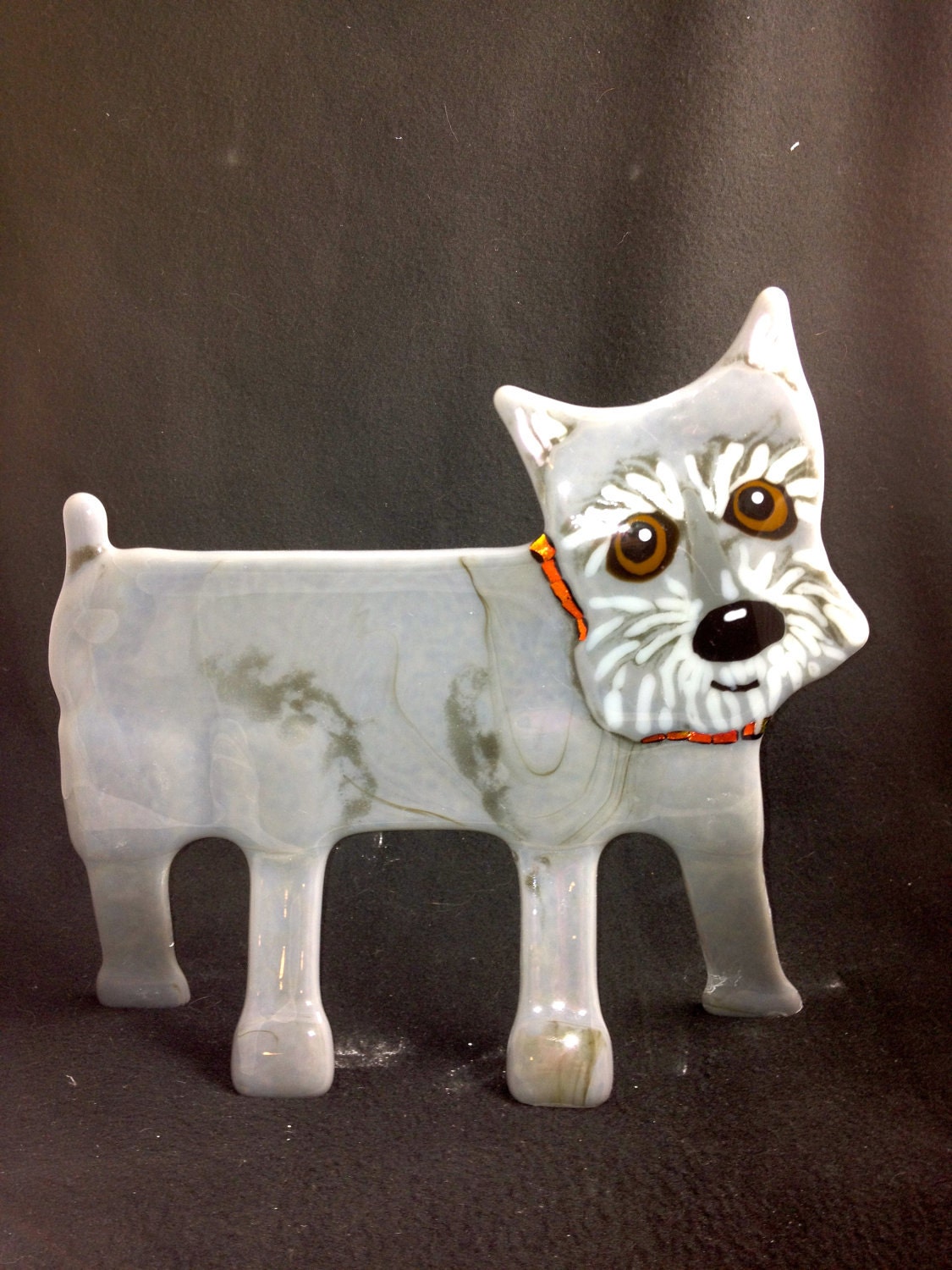 Schnauzer fused glass sculpture