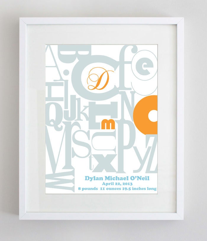 Custom Initials Birth Print in 8x10 - Nursery Art Print
