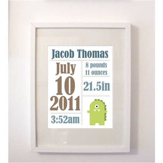 Custom Birth Print - Monster 8x10 Art Print