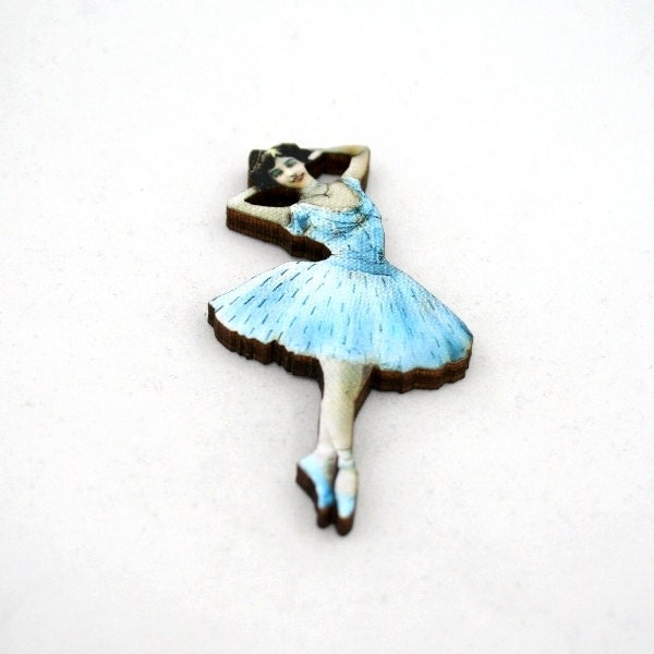 Blue Ballerina Brooch, Wood Accessory, Dancer Illustration, Ballerina Badge
