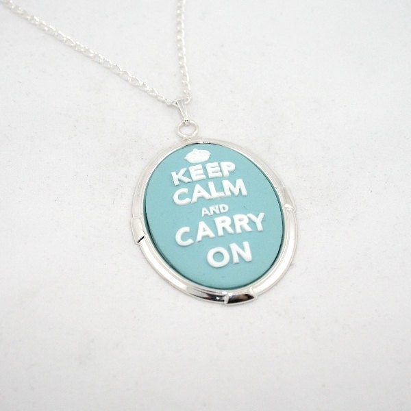 Blue Keep Calm and Carry On Necklace