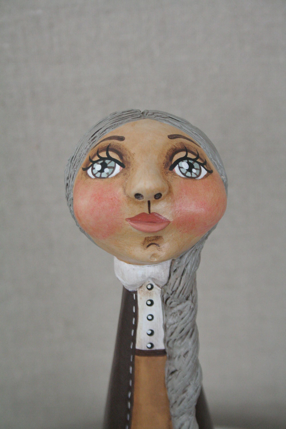 Original OOAK Sculpted Quilted Folk Art Doll or Tree in Topper in Turquoise & Chocolate