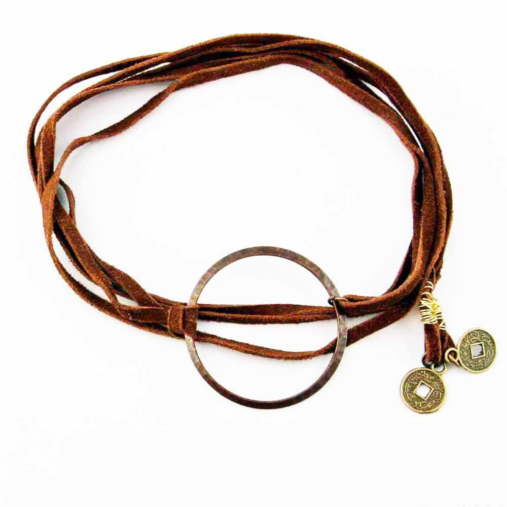 Suede Wrap Bracelet Chocolate Brown Suede Wrap Choker Eternity Circle Boho Chic Bracelet