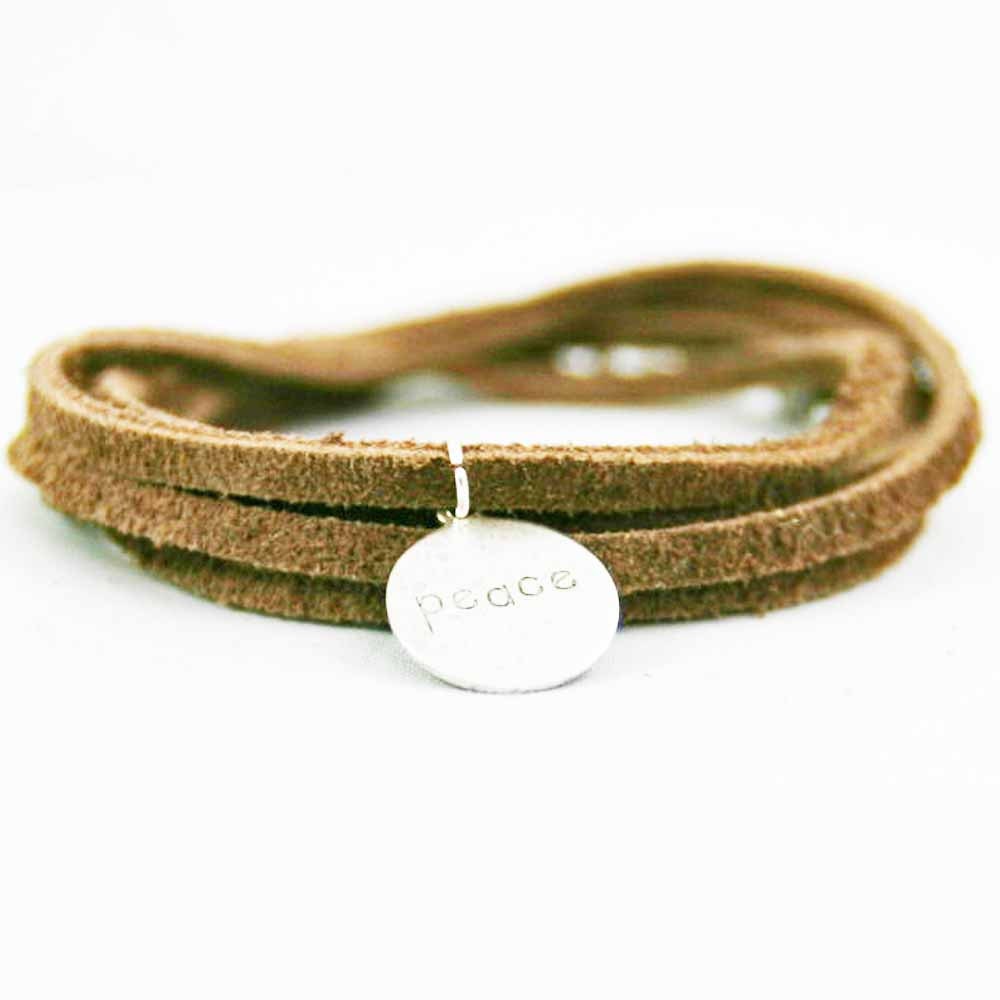 Suede Wrap Bracelet Peace Charm Tan Suede Leather Charm Bracelet boho Chic Bracelet Sundance Jewelry